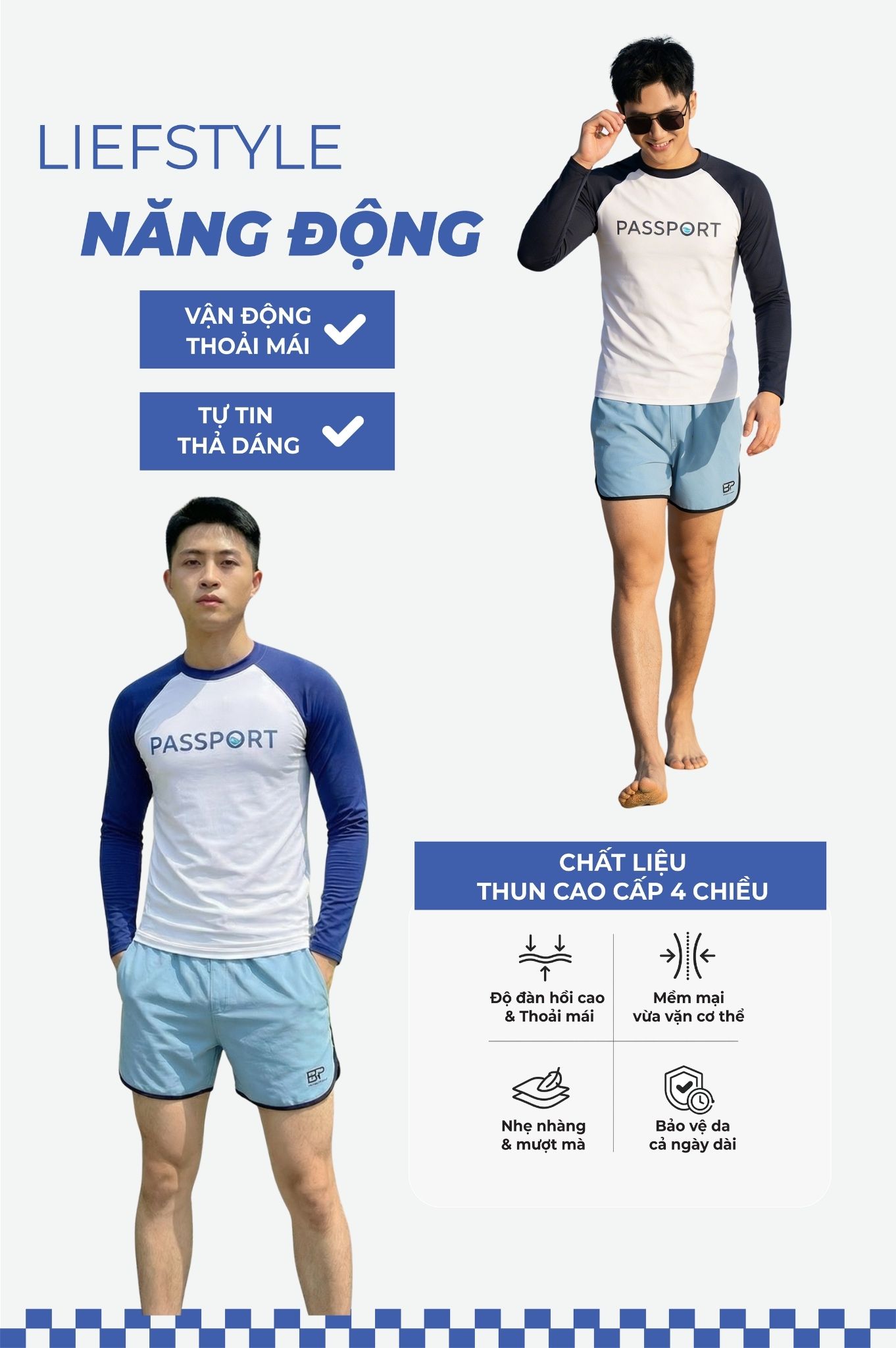 Quần bơi nam 2 lớp phối viền - Xám