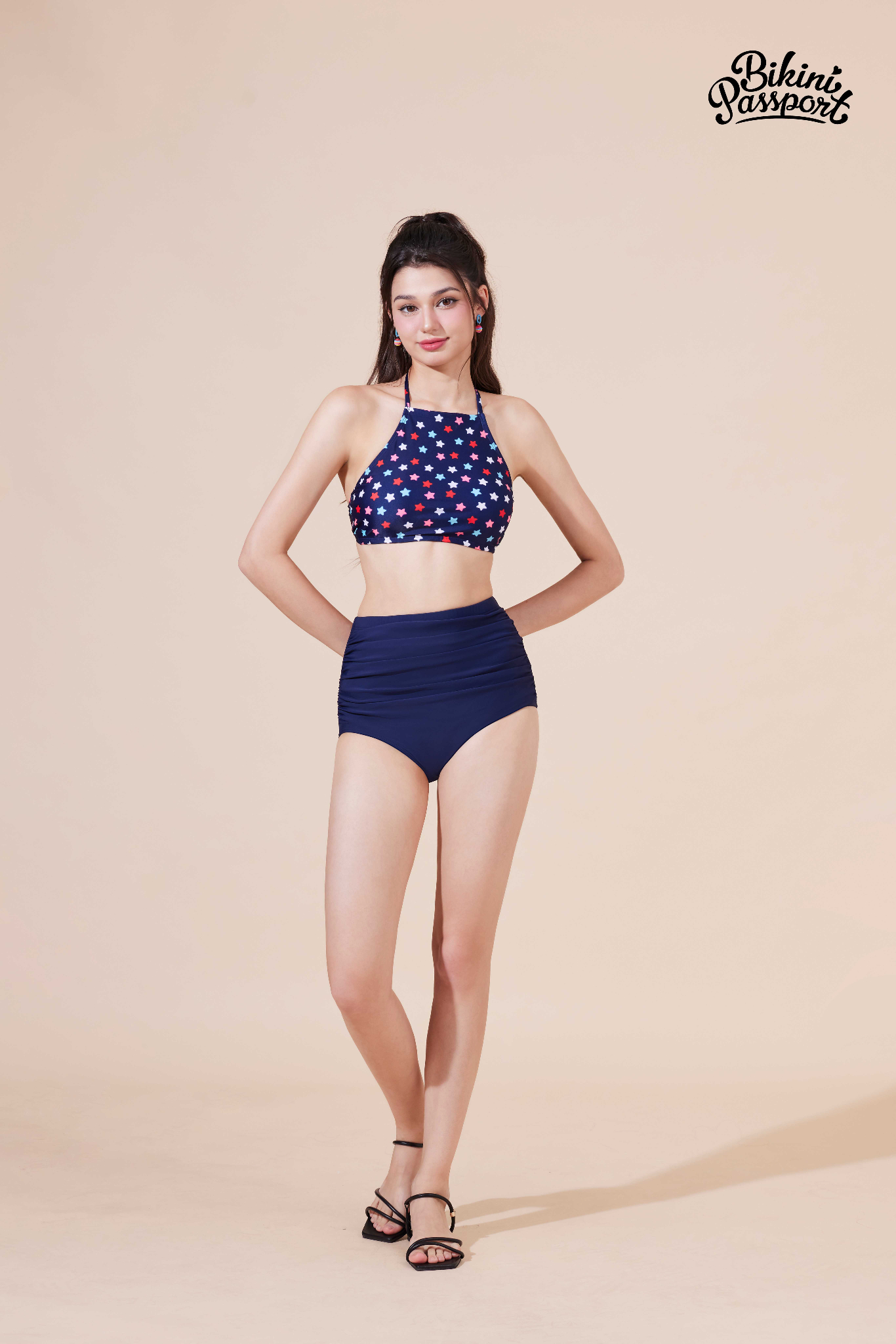 Quần bơi nữ xếp ly che bụng - Xanh navy