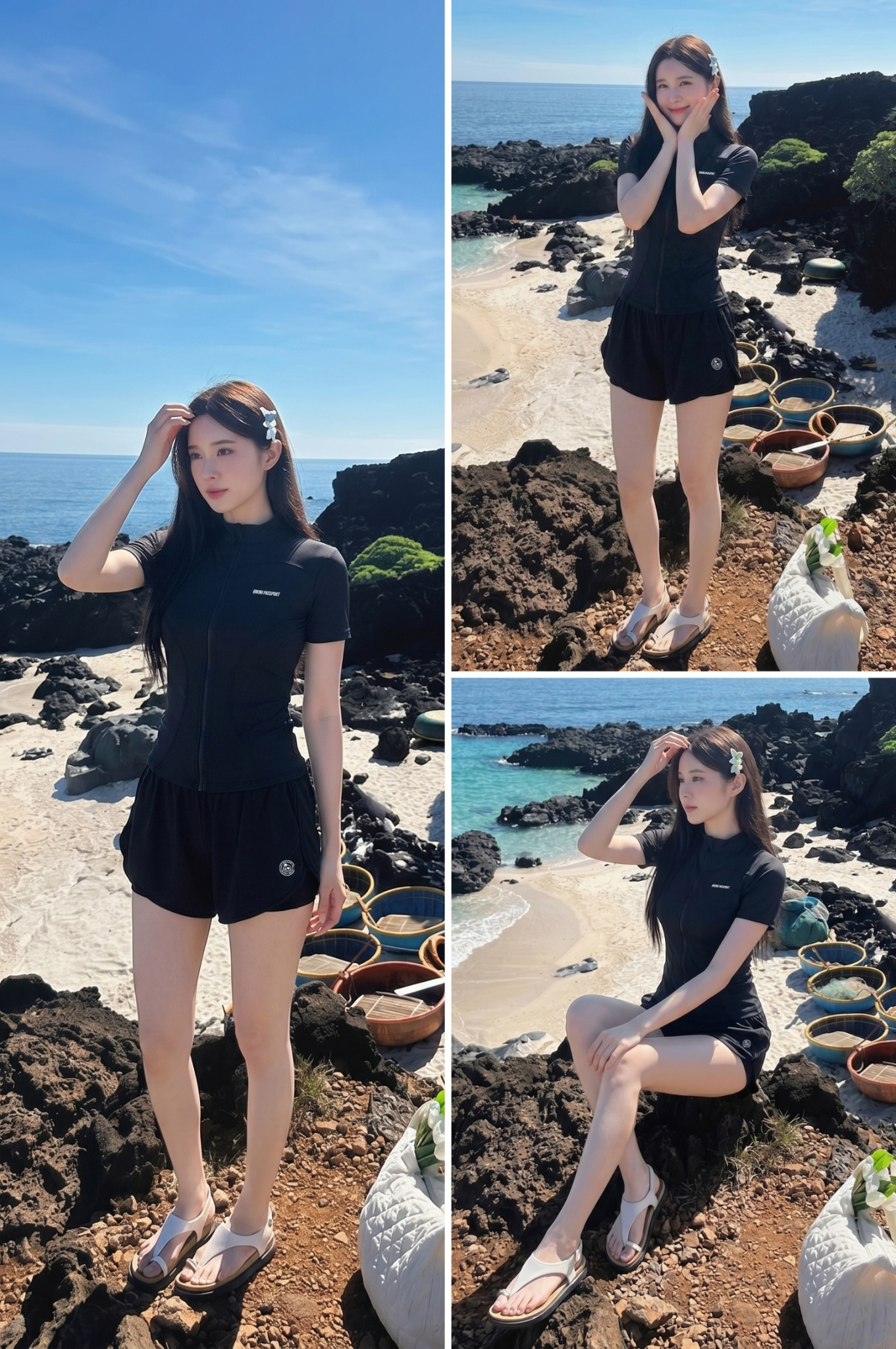 Quần bơi short 2 lớp DTF - Đen