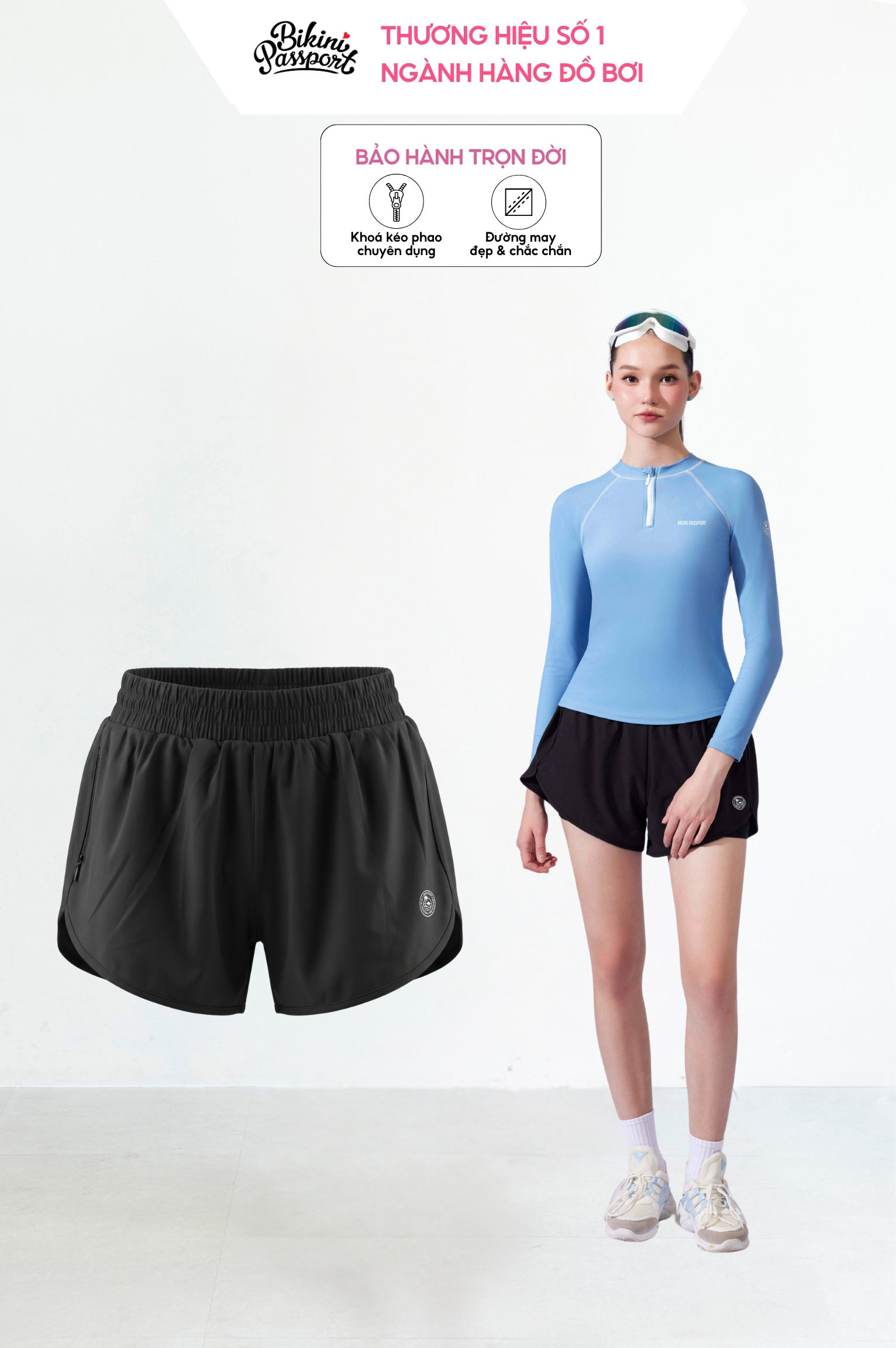 Quần bơi short 2 lớp DTF - Đen