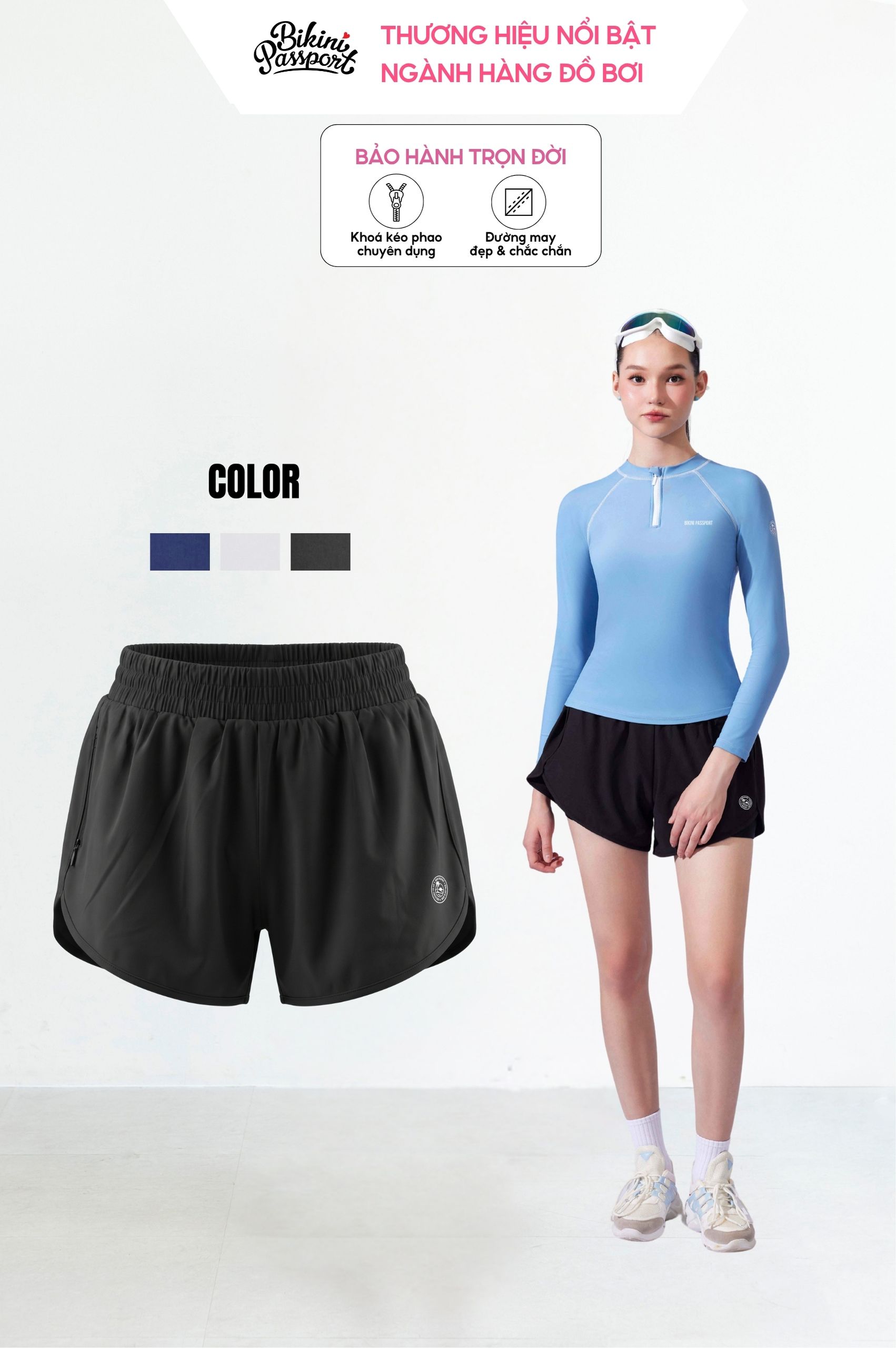 Quần bơi short 2 lớp DTF - Đen