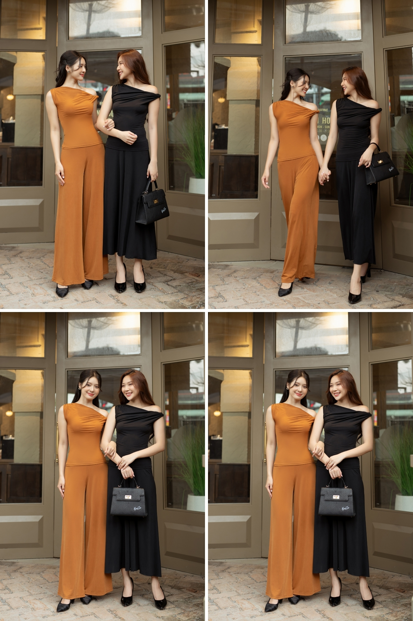 Quần suông ống rộng Thun gân dẻo - Nâu