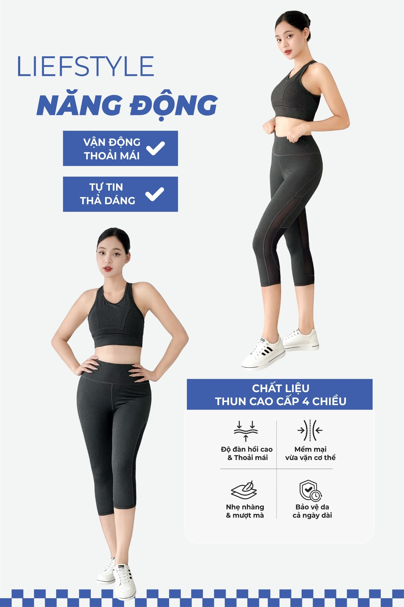 Quần tập lửng phối lưới - Xám