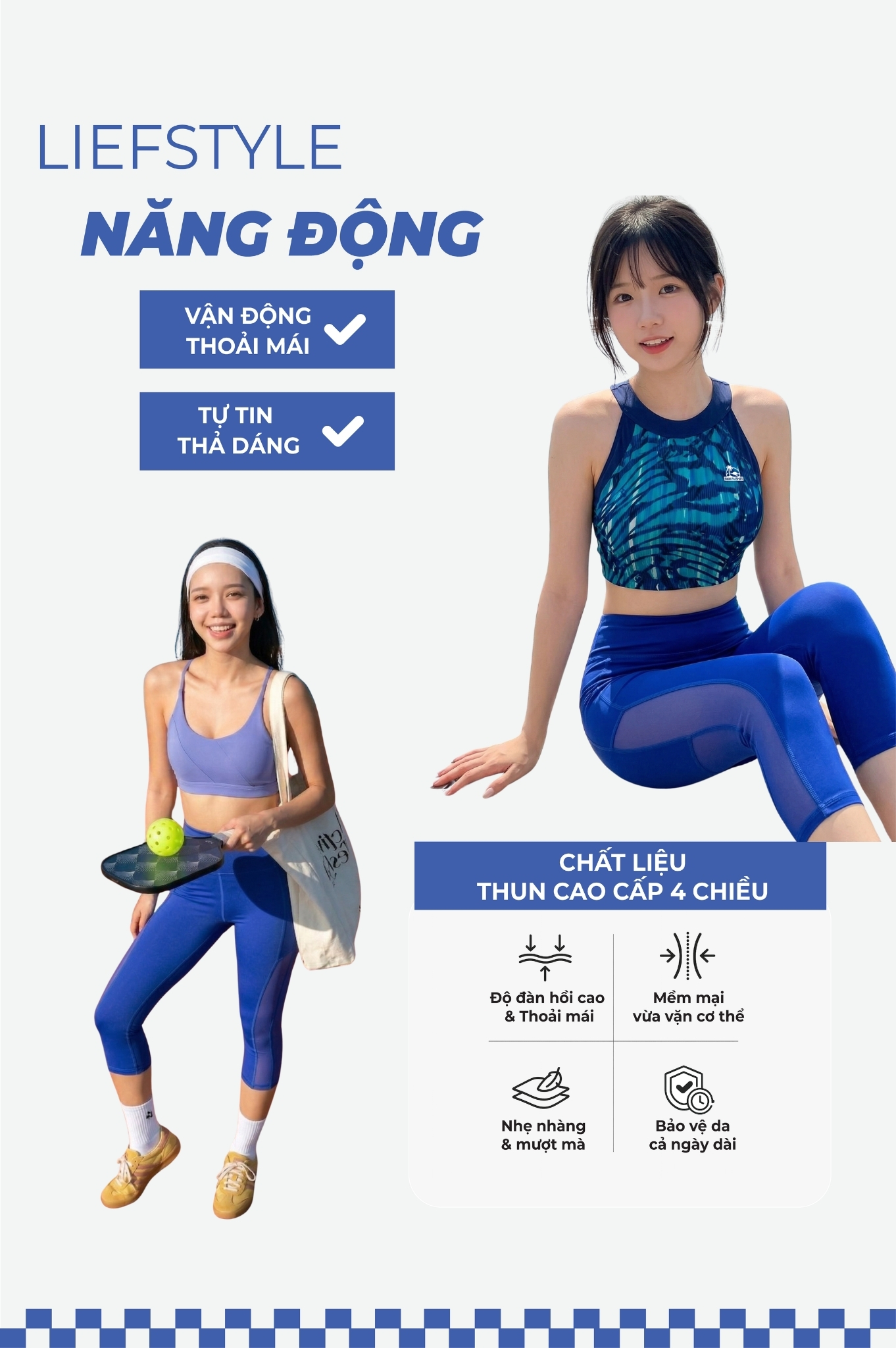 Quần tập lửng phối lưới - Xanh indigo