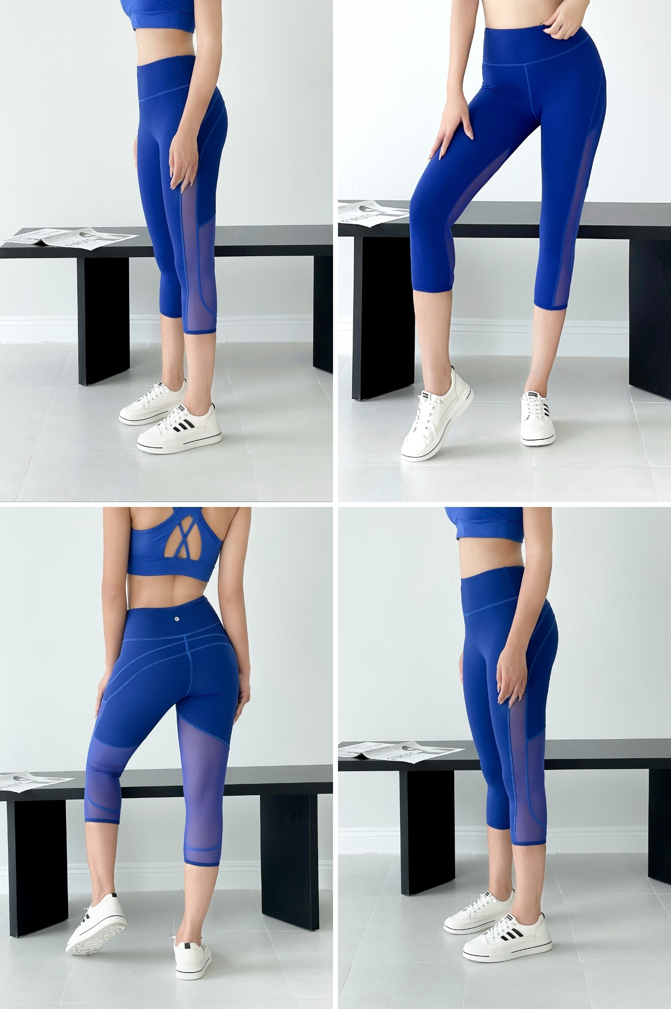 Quần tập lửng phối lưới - Xanh indigo