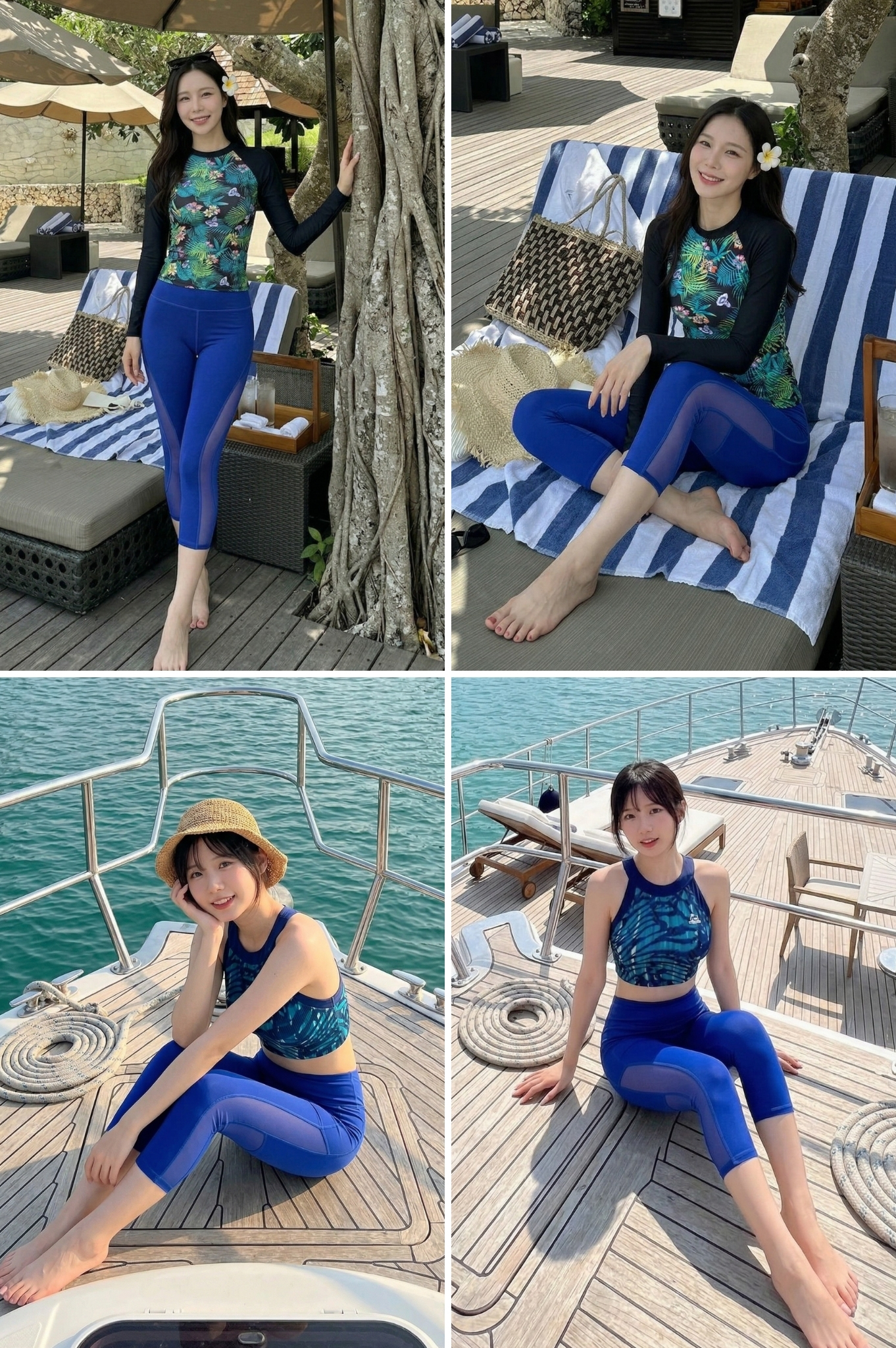 Quần tập lửng phối lưới - Xanh indigo