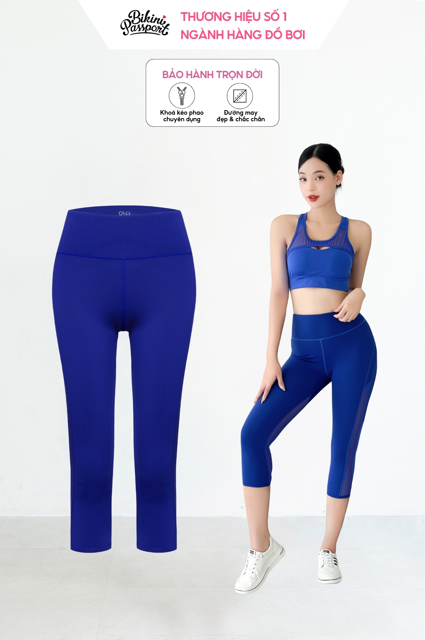 Quần tập lửng phối lưới - Xanh indigo