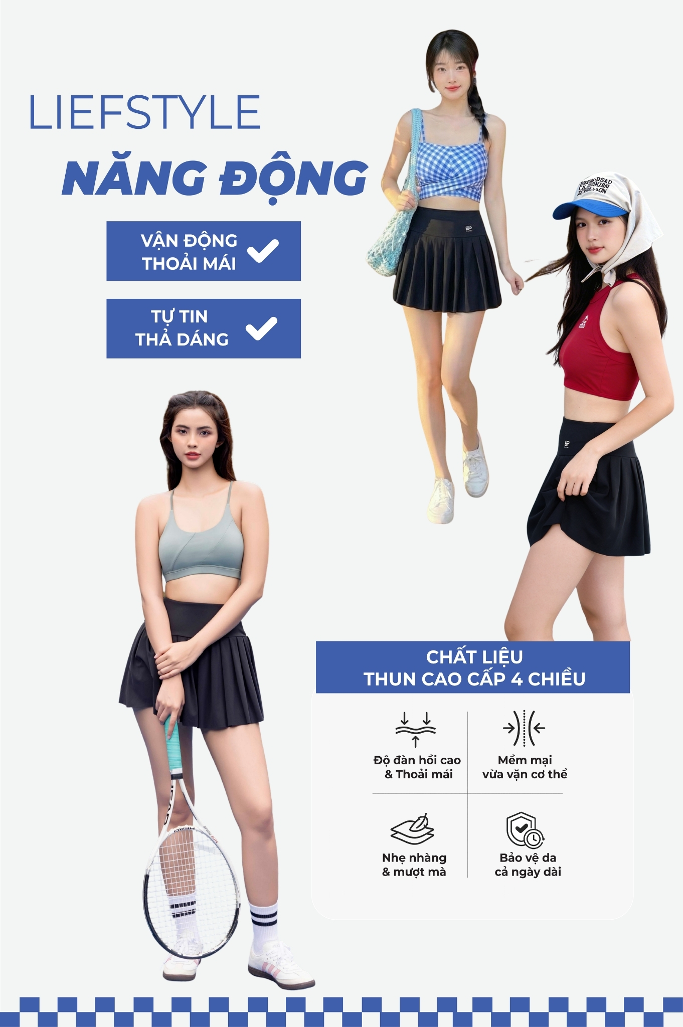 Váy xòe thể thao đa năng - Màu Đen