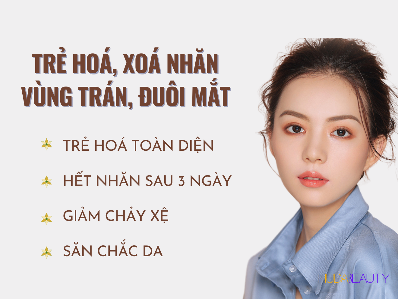 Trẻ hoá, xoá nhăn vùng trán, đuôi mắt