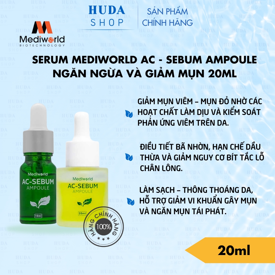 [ Mẫu mới - 20ml ] Serum MEDIWORLD AC - SEBUM AMPOULE ngăn ngừa và giảm mụn 20ml