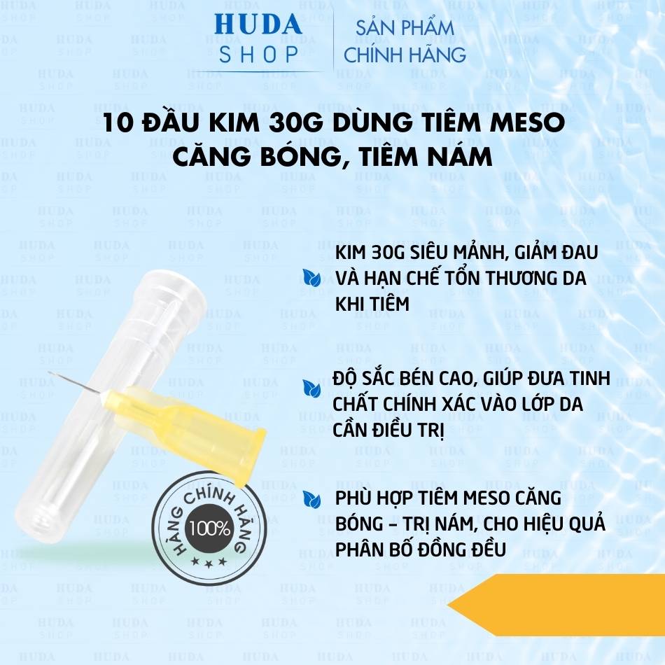 10 đầu kim 30G dùng tiêm meso căng bóng, tiêm nám