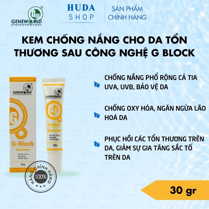 Kem chống nắng bảo vệ, phục hồi da sau xâm lấn G- Block Geneworld 30g