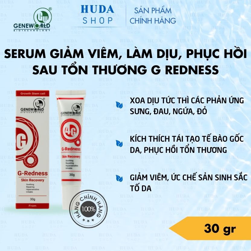 Serum hỗ trợ làm dịu da, phục hồi tổn thương da sau xâm lấn G - Redness Geneworld  30g