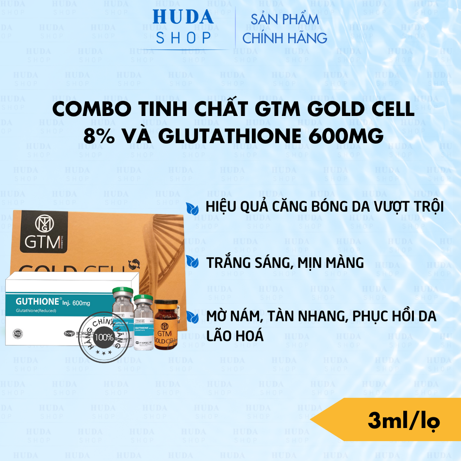 Combo Tinh chất căng bóng GTM Gold Cell % và Bột Glutathione bone 600mg