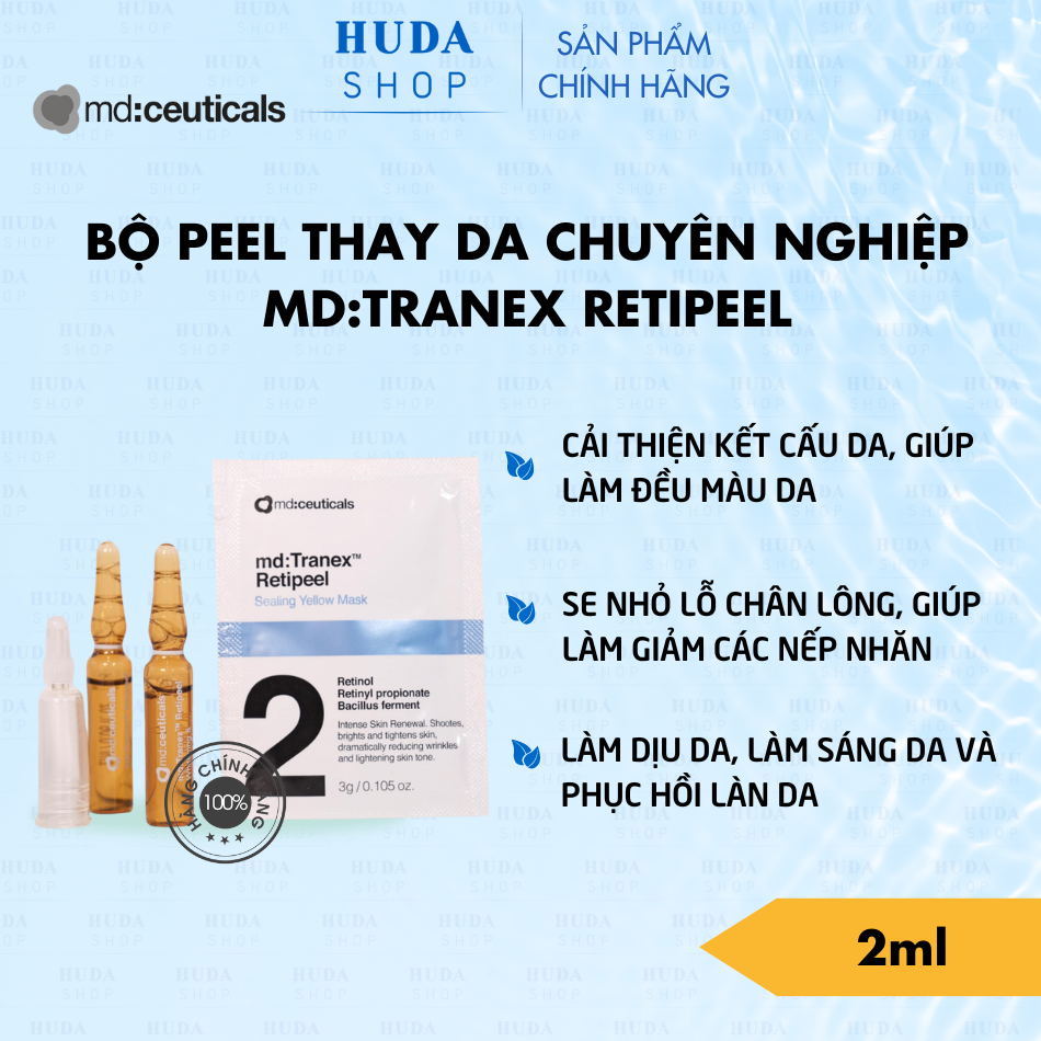 Bộ Peel da Md:ceuticals Md:Tranex Retipeel thay da sinh học cho da nám, sáng da, chống lão hóa