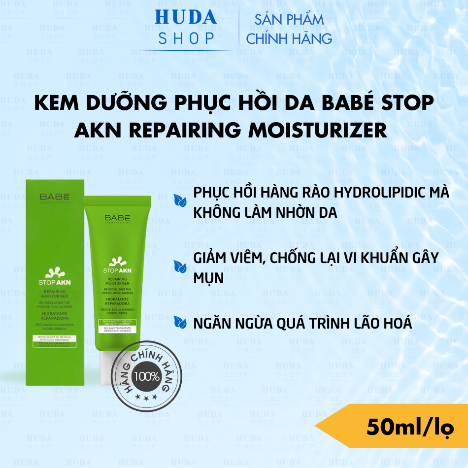 Kem Dưỡng Ẩm Phục Hồi Cho Da Mụn Laboratorios BABE Stop AKN Repairing Moisturiser