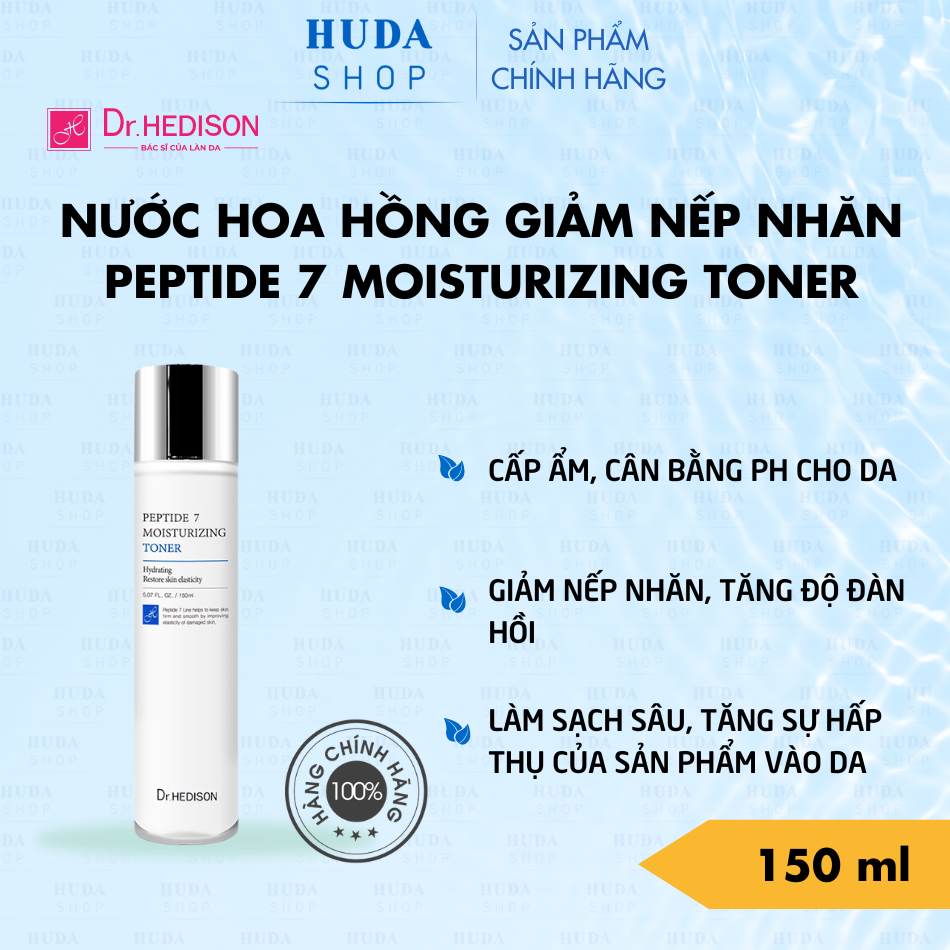 Nước hoa hồng giảm nếp nhăn Peptide 7 Moisturizing Toner Dr.Hedison 150 ml