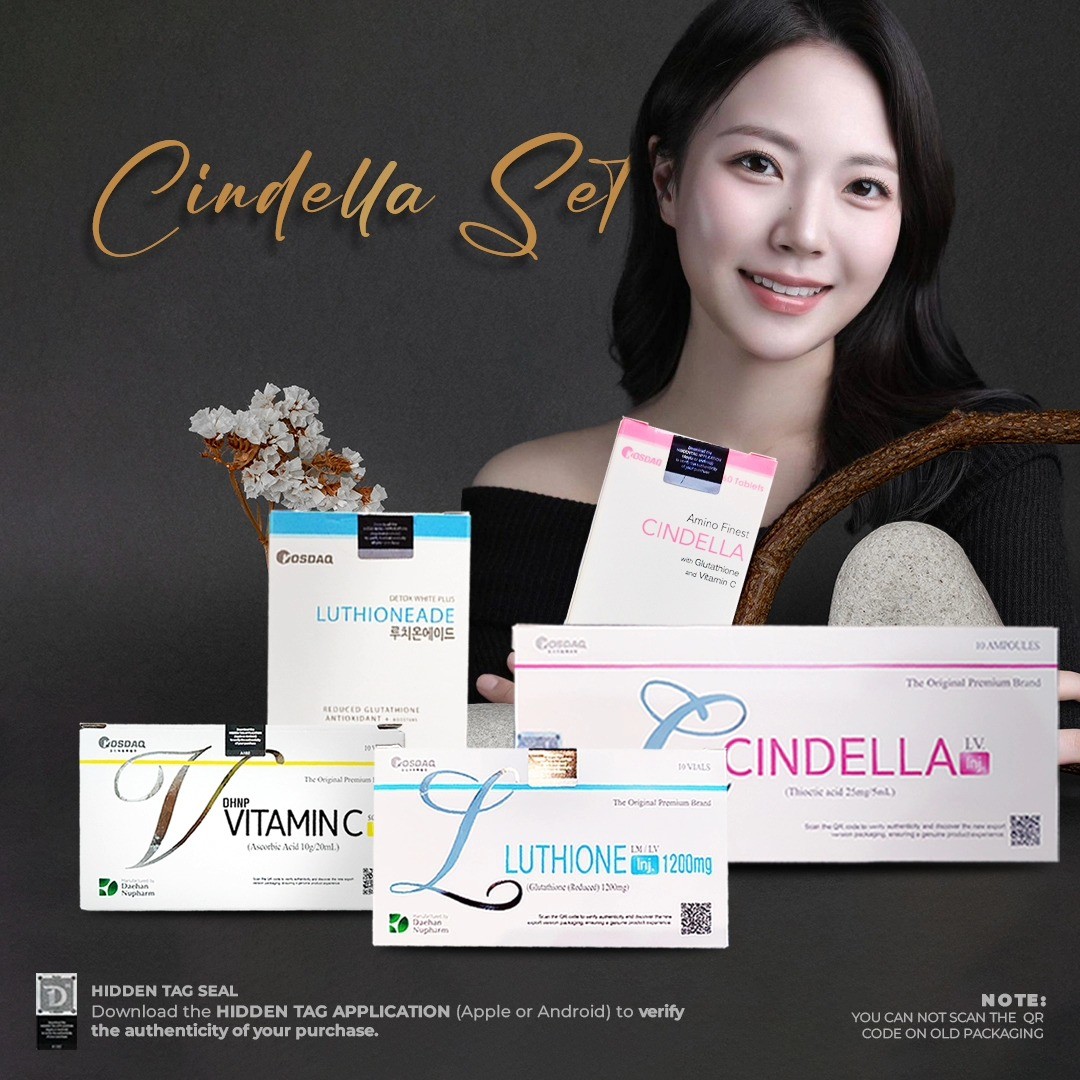 Bộ sản phẩm truyền trắng da Cindella Thiotic Acid, Vitamin C, Glutathione