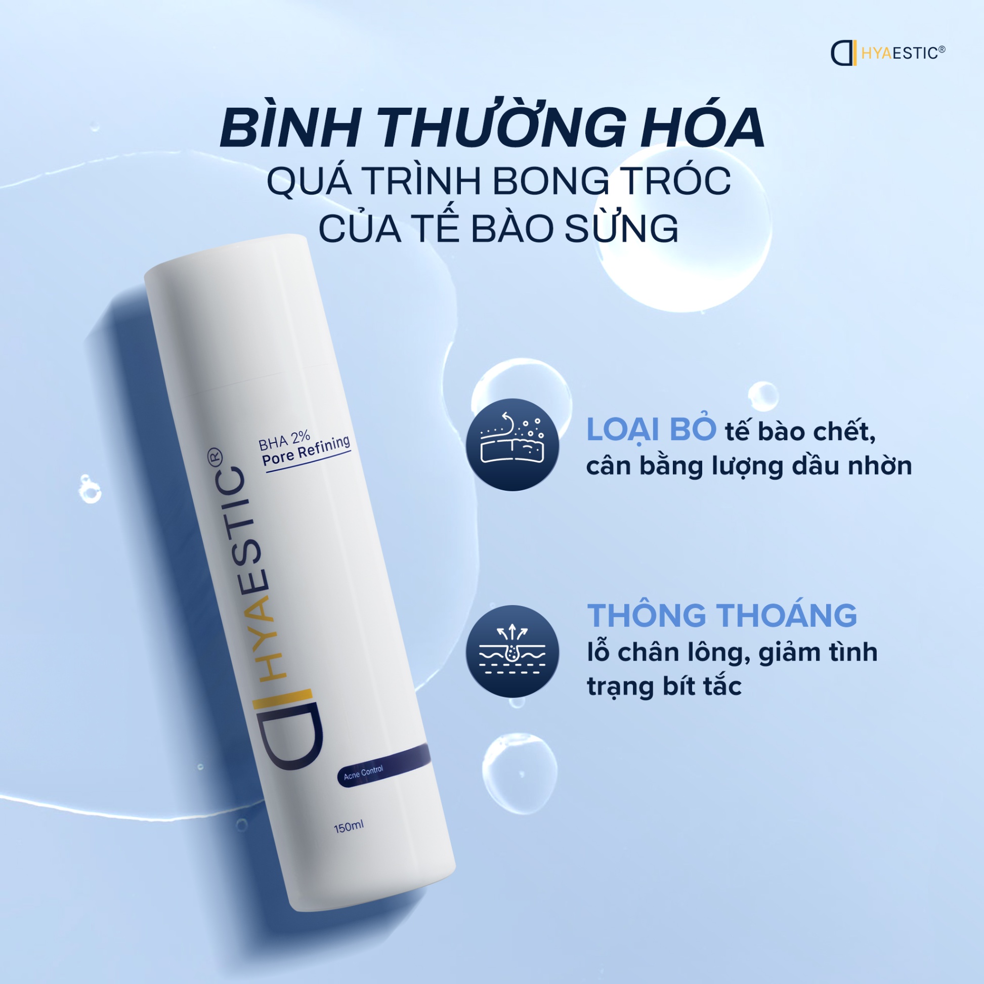 Toner hỗ trợ trị mụn làm sạch bã nhờn Hyaestic BHA 2% Pore Refining (150ml)