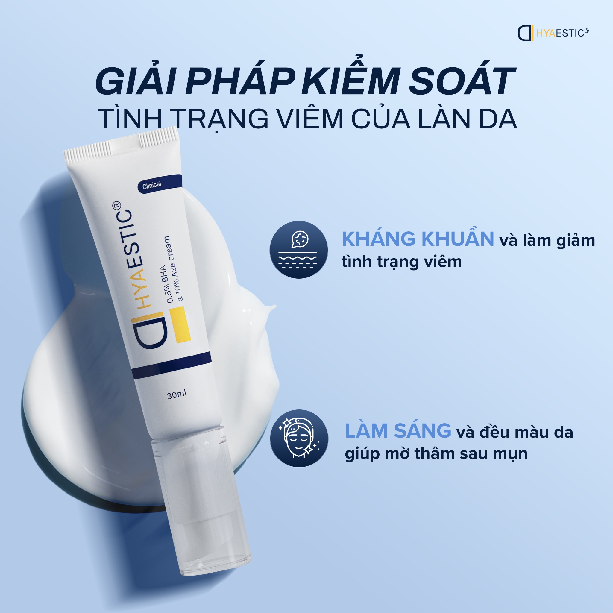 Kem trẻ hóa, giảm sần, hỗ trợ thu nhỏ lỗ chân lông, sáng da và điều trị mụn Hyaestic 0,5% BHA & 10% Aze Cream (30ml)