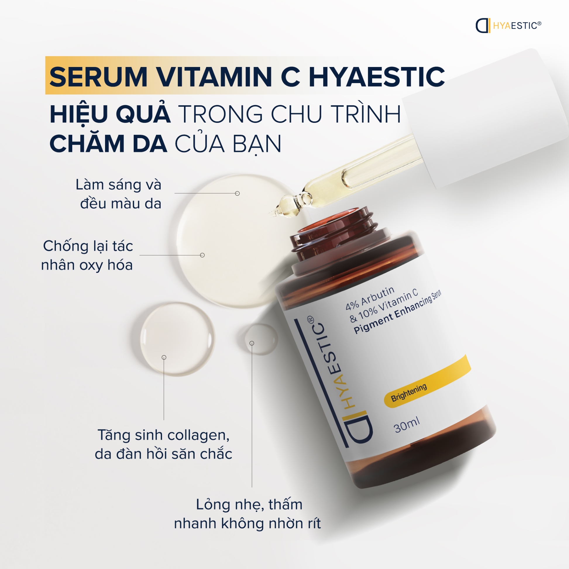 Tinh chất hỗ trợ trị nám và trẻ hóa làn da chuyên sâu Hyaestic Pigment Enhancing Serum 4% Arbutin & 10% Vitamin C (30ml)