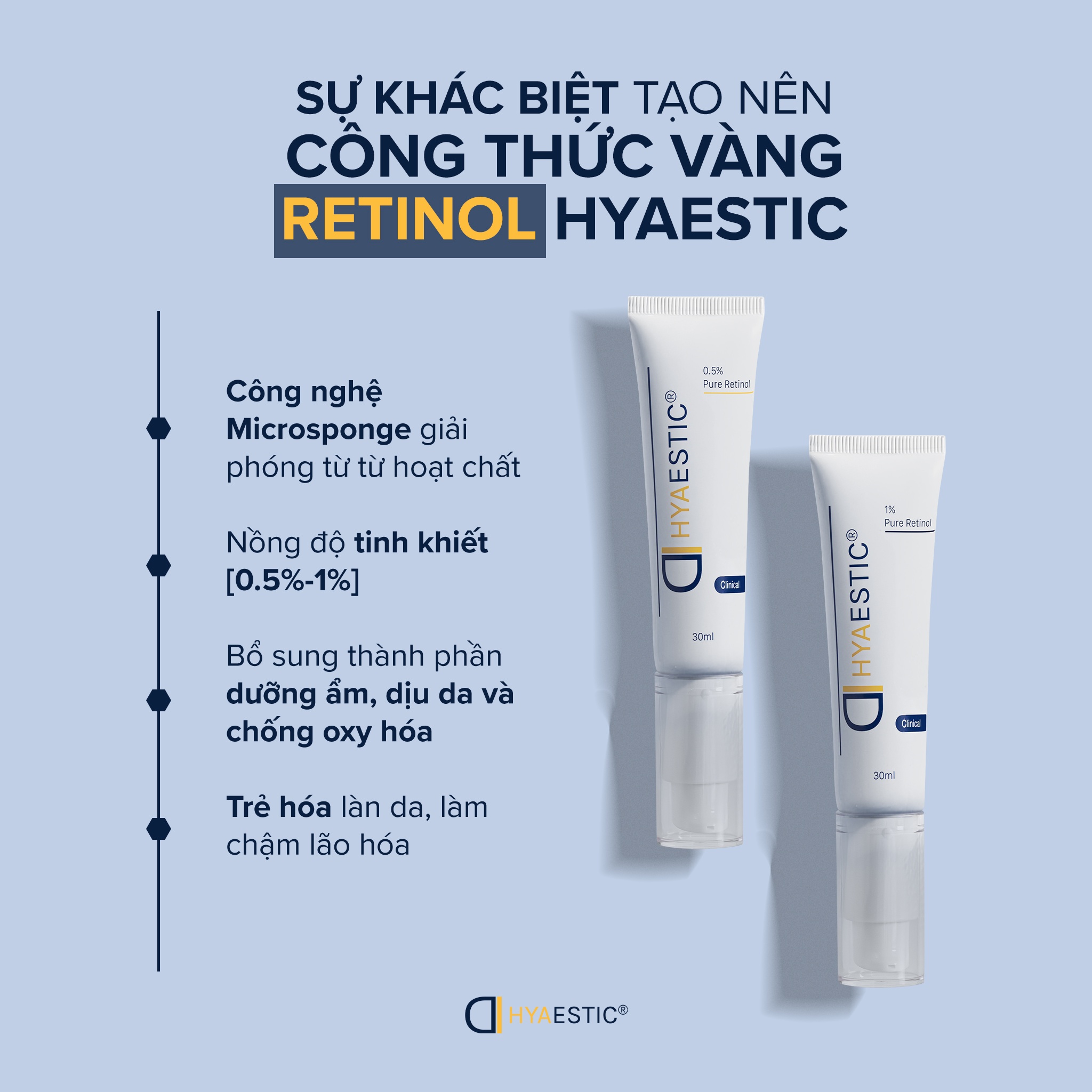 Tinh chất tái tạo da chống lão hóa 0,5% Retinol nguyên chất Hyaestic 0,5% Pure Retinol (30ml)