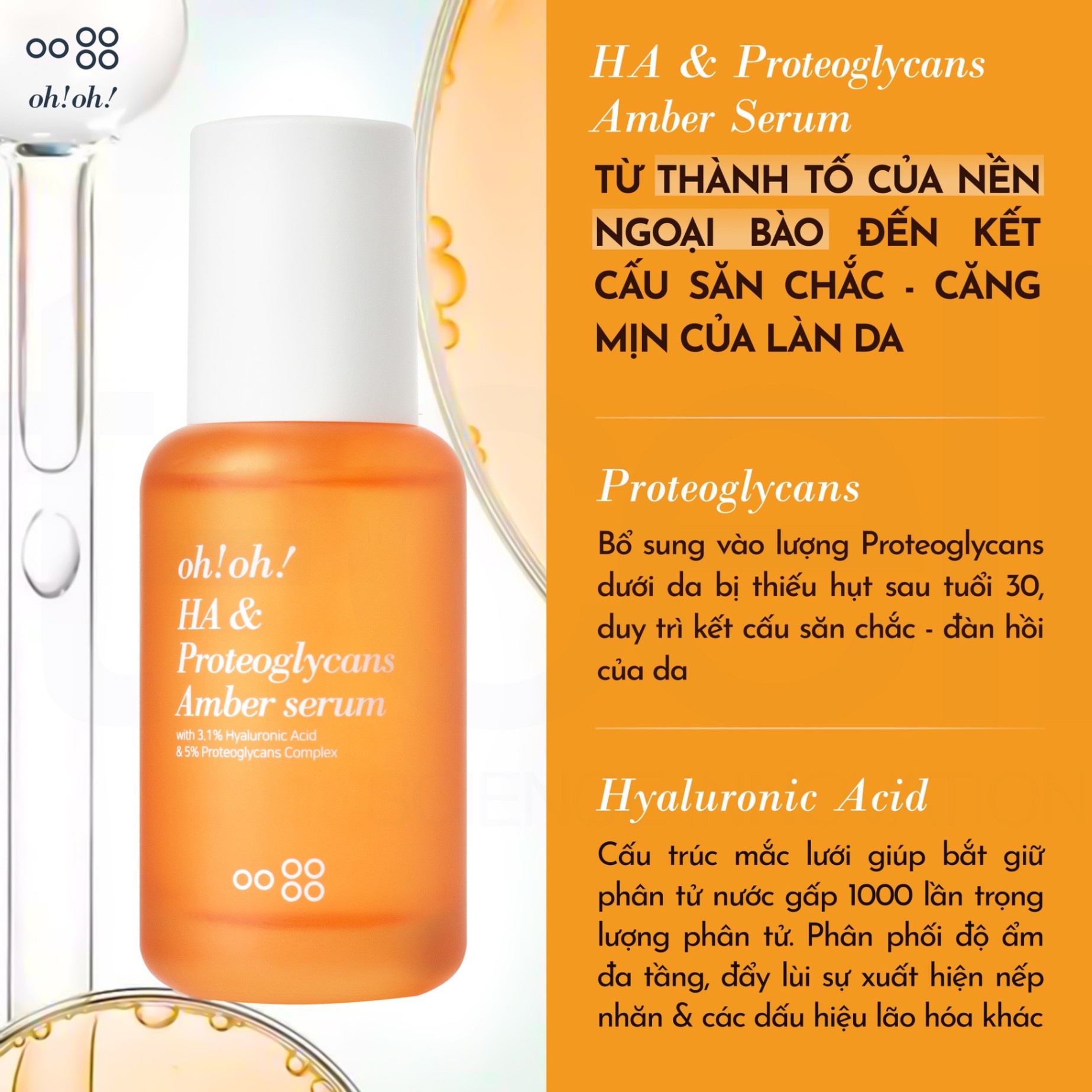 Tinh Chất Dưỡng Ẩm, Phục Hồi & Trẻ Hóa Da oh!oh! HA & Proteoglycans Amber Serum (with 3.1% Hyaluronic Acid & 5% Proteoglycans Complex) 30ml