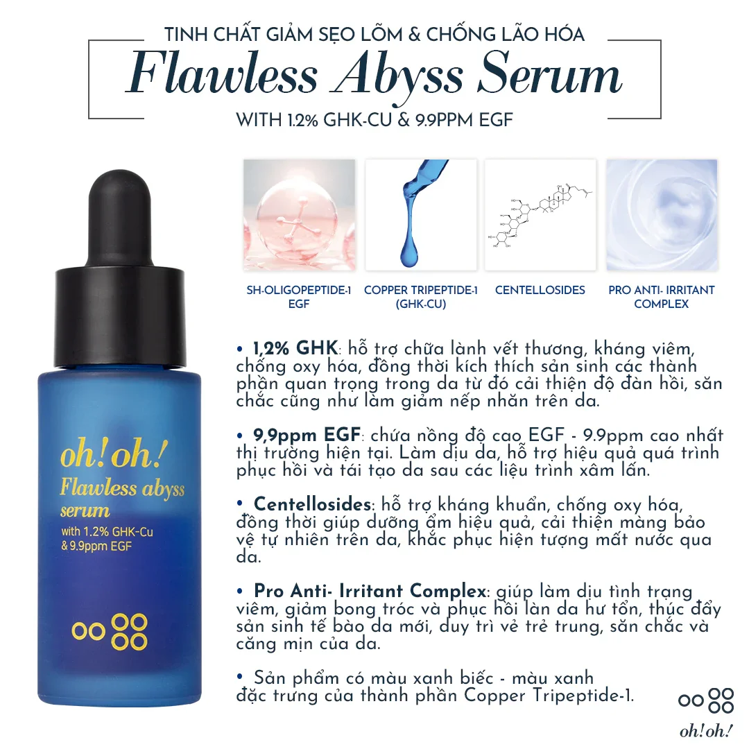 Tinh Chất Giảm Sẹo Lõm & Chống Lão Hoá oh!oh! Flawless Abyss Serum with 1.2% GHK-Cu & 9.9ppm EGF (15g)