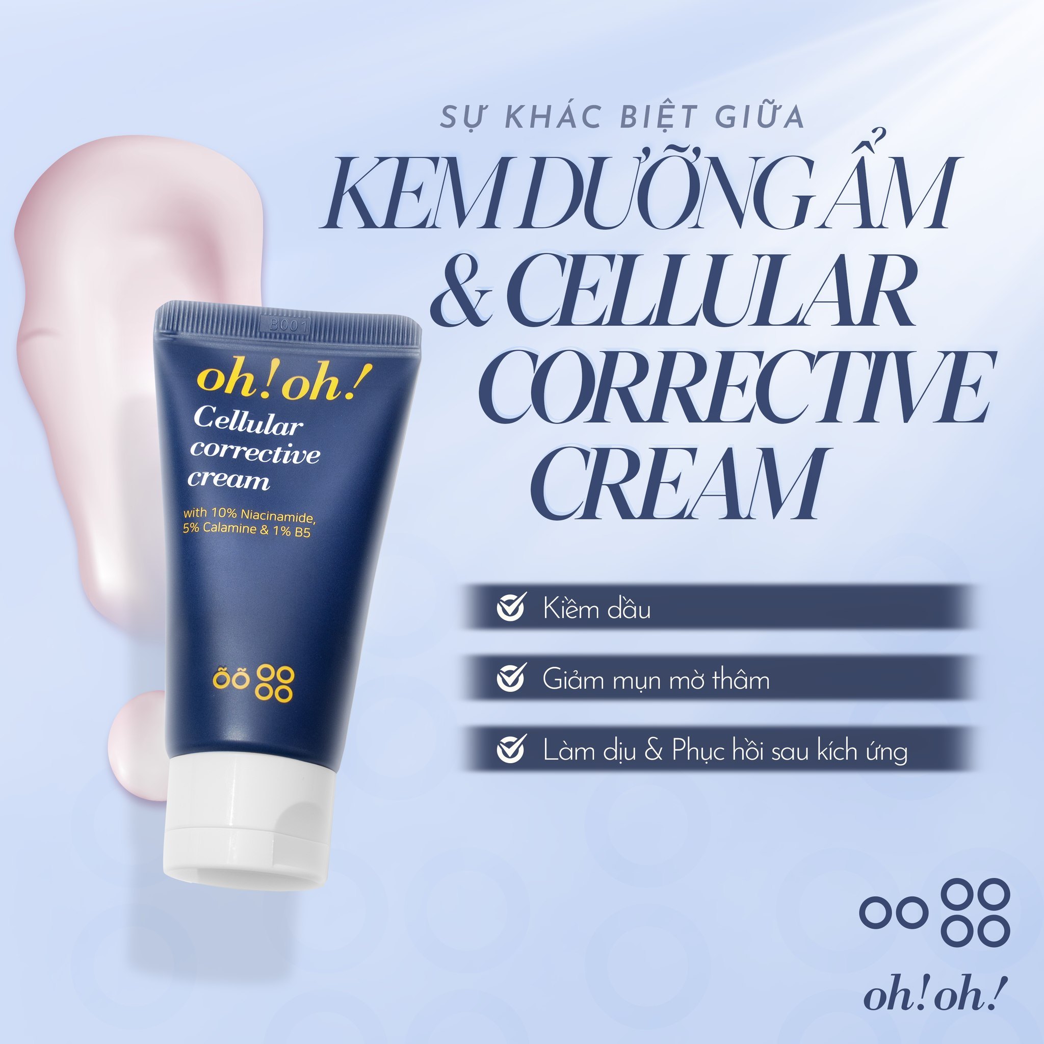 Kem Dưỡng Phục Hồi Da Tổn Thương Đa Năng oh!oh! Cellular Corrective Cream with 10% Niacinamide, 5% Calamine, 1% B5 15gr