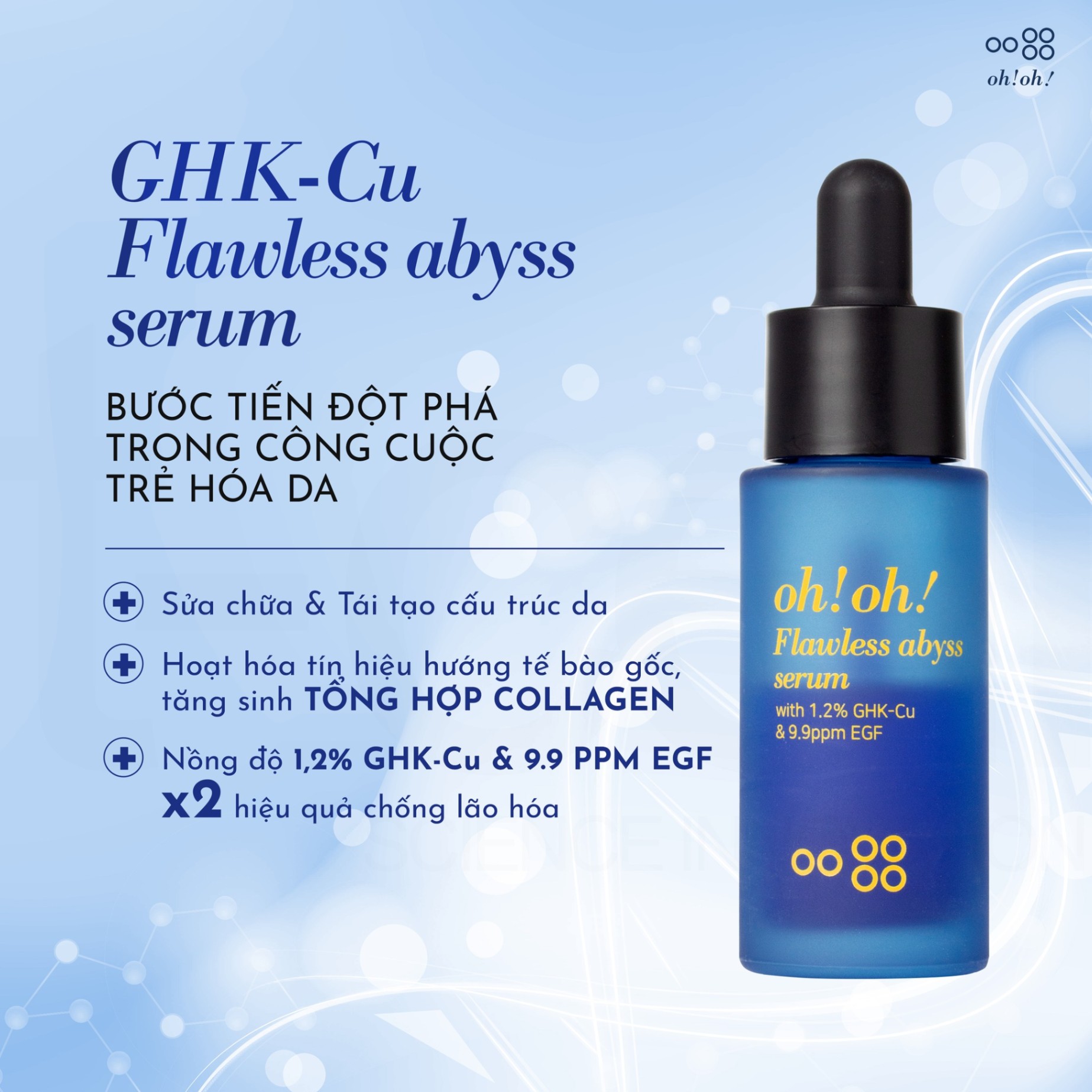 Tinh Chất Giảm Sẹo Lõm & Chống Lão Hoá oh!oh! Flawless Abyss Serum with 1.2% GHK-Cu & 9.9ppm EGF (15g)