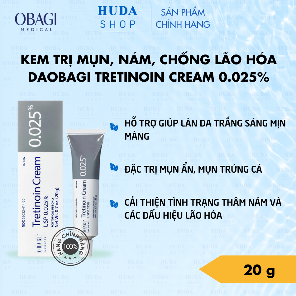 Kem hỗ trợ trị mụn làm đều màu da Obagi TRETIN0IN 0.025% 20gr