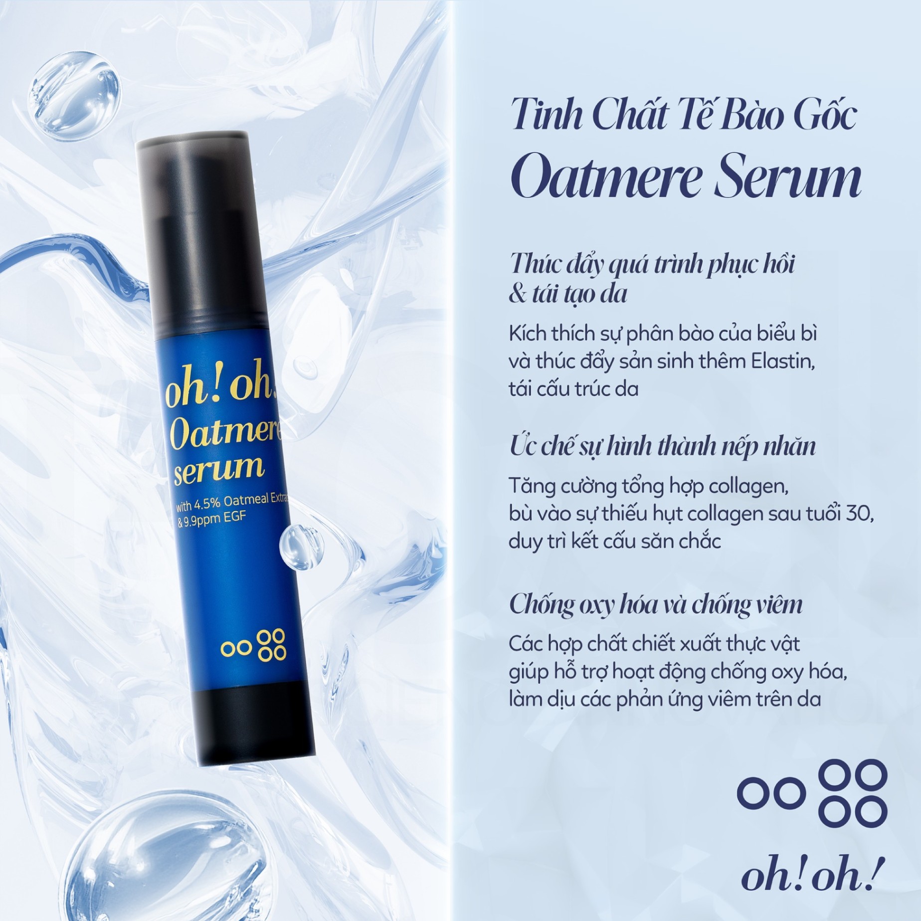 Tinh Chất Tế Bào Gốc, Tái Tạo Da oh!oh! Oatmere Serum with 4.5% Oat Extract & 9,9ppm EGF 25ml