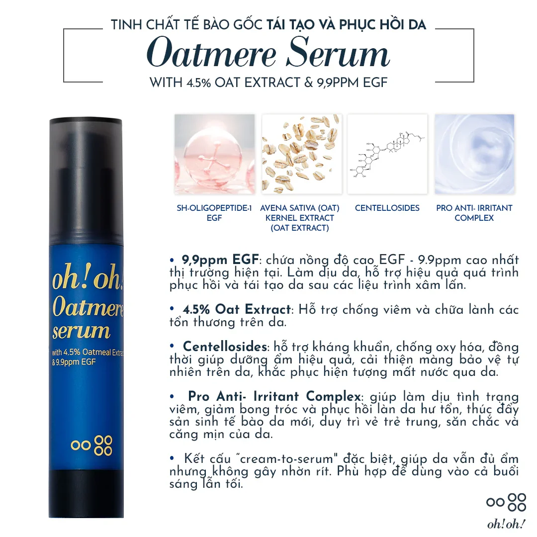 Tinh Chất Tế Bào Gốc, Tái Tạo Da oh!oh! Oatmere Serum with 4.5% Oat Extract & 9,9ppm EGF 25ml