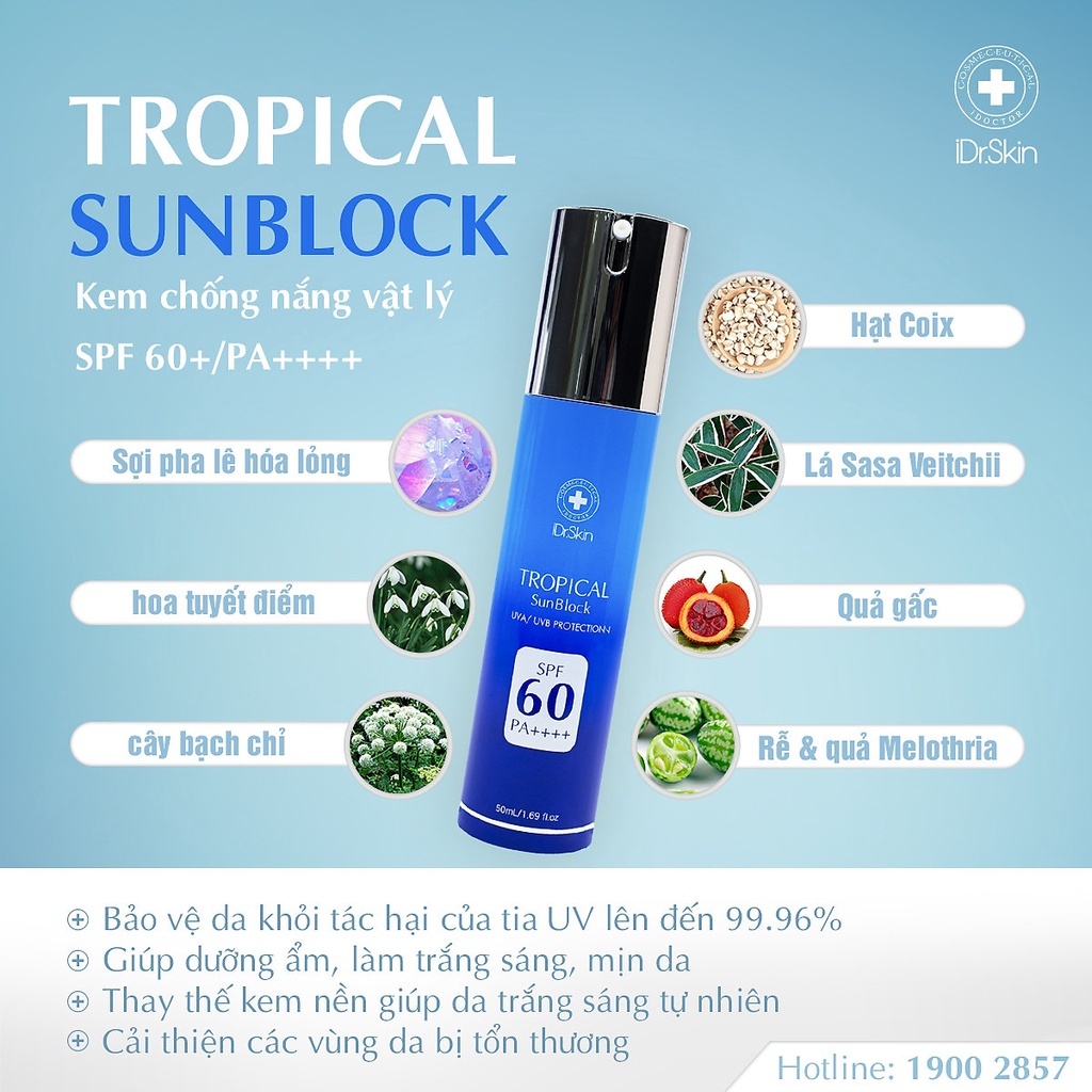 Kem chống nắng phổ rộng Idr.skin Tropical Sunblock SPF 60 PA++++