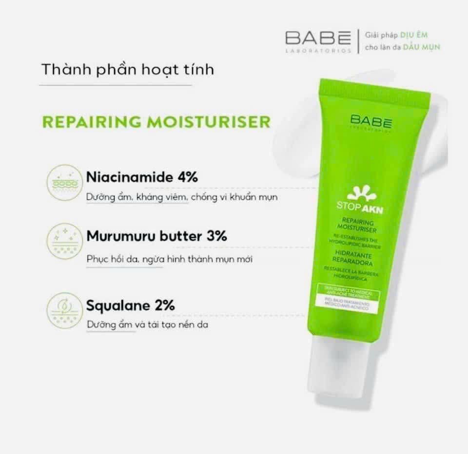 Kem Dưỡng Ẩm Phục Hồi Cho Da Mụn Laboratorios BABE Stop AKN Repairing Moisturiser