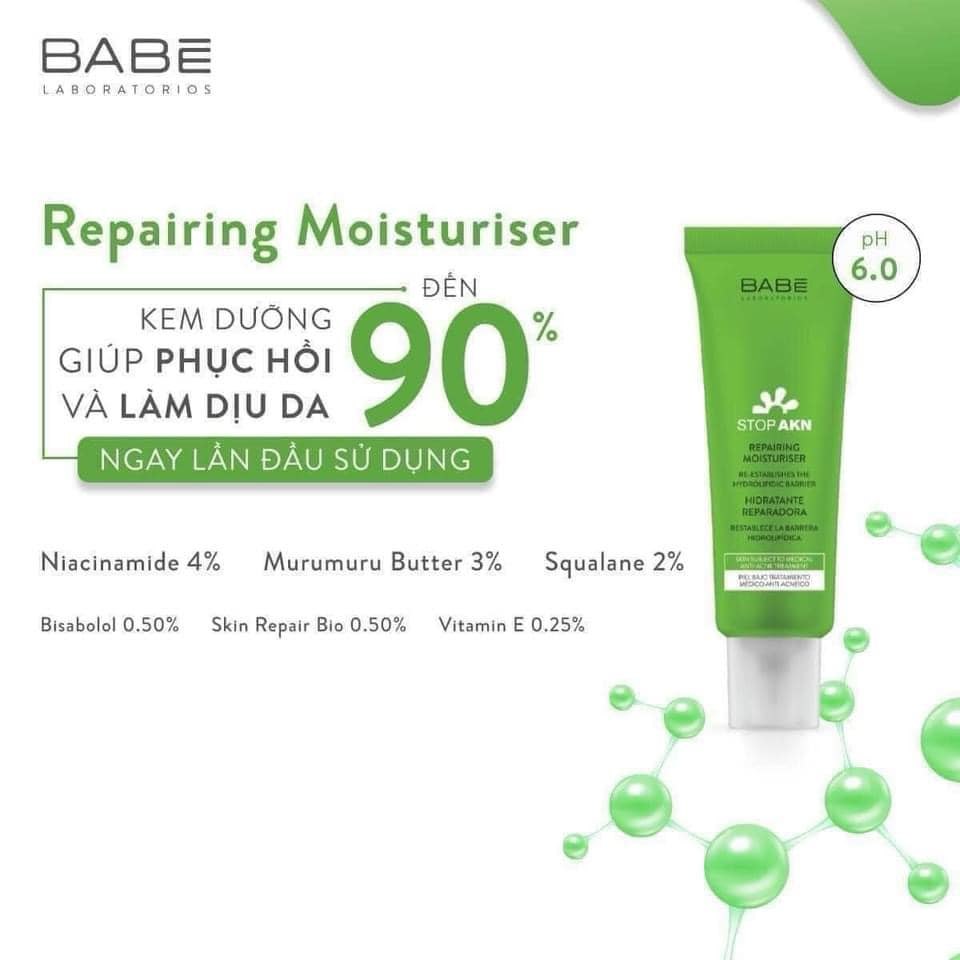 Kem Dưỡng Ẩm Phục Hồi Cho Da Mụn Laboratorios BABE Stop AKN Repairing Moisturiser