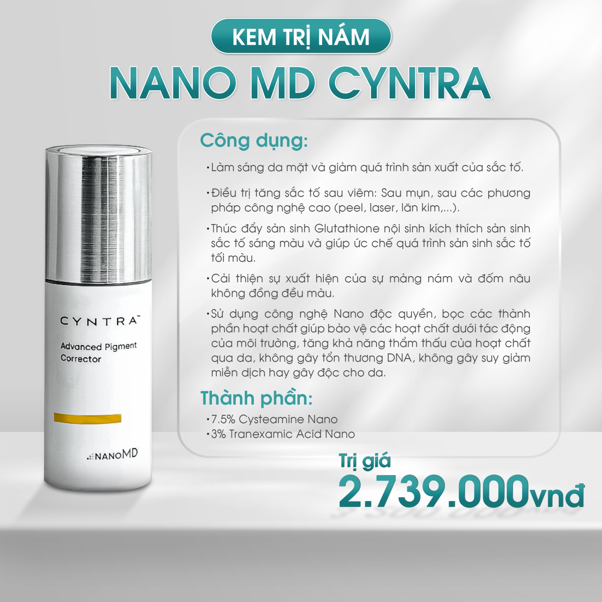 Kem trị nám NanoMD Cyntra Advanced Pigment Corrector