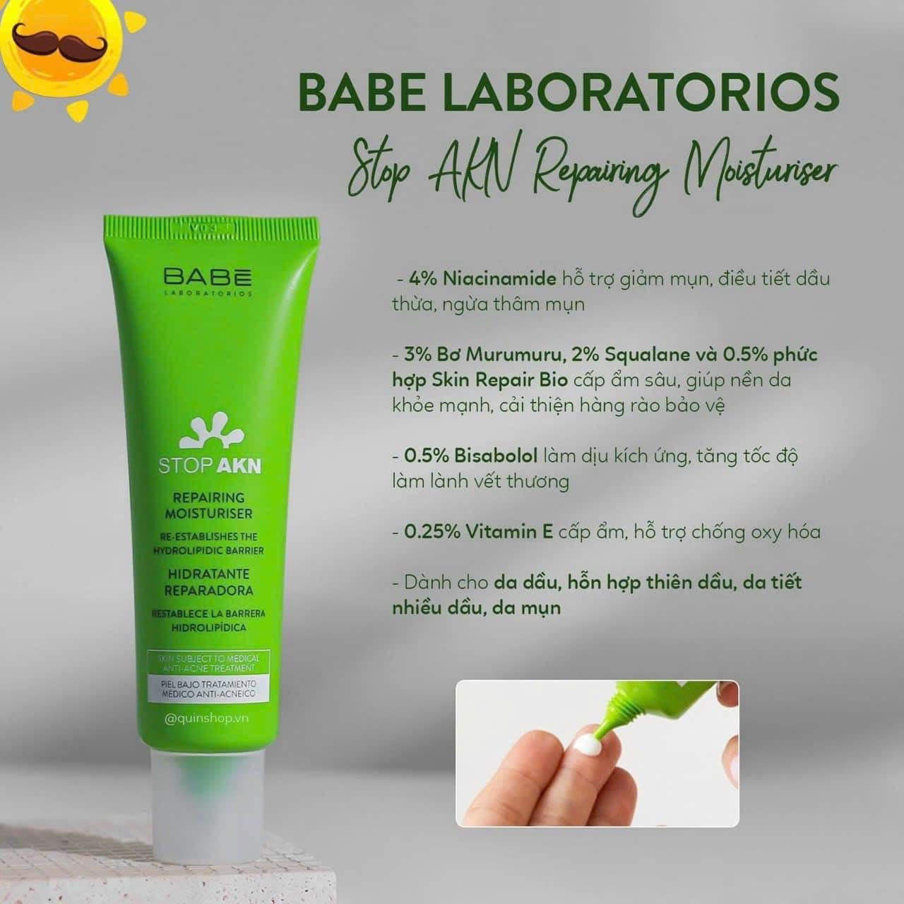 Kem Dưỡng Ẩm Phục Hồi Cho Da Mụn Laboratorios BABE Stop AKN Repairing Moisturiser