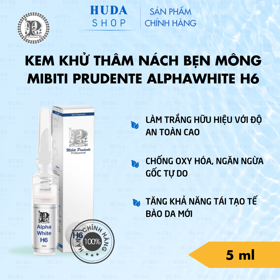 Kem Dưỡng Khử Thâm Nách Bẹn Mông Mibiti Prudente AlphaWhite H6 5ml