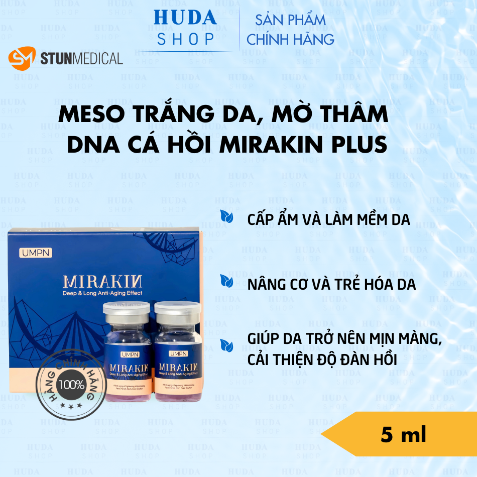 Meso trẻ hoá, trắng da, tăng sinh collagen từ tế bào gốc DNA cá hồi Mirakin Plus 1 hộp 2 lọ