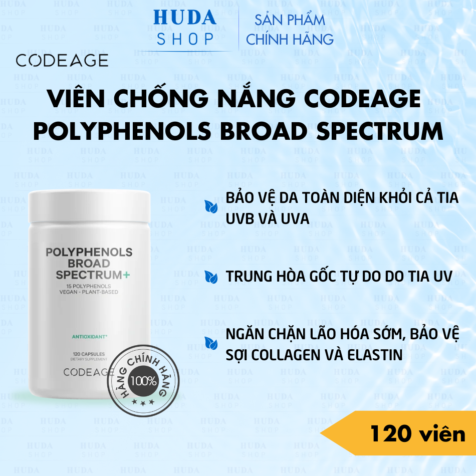 Viên uống trẻ hóa và chống nắng bảo vệ da phổ rộng Codeage Polyphenols Broad Spectrum