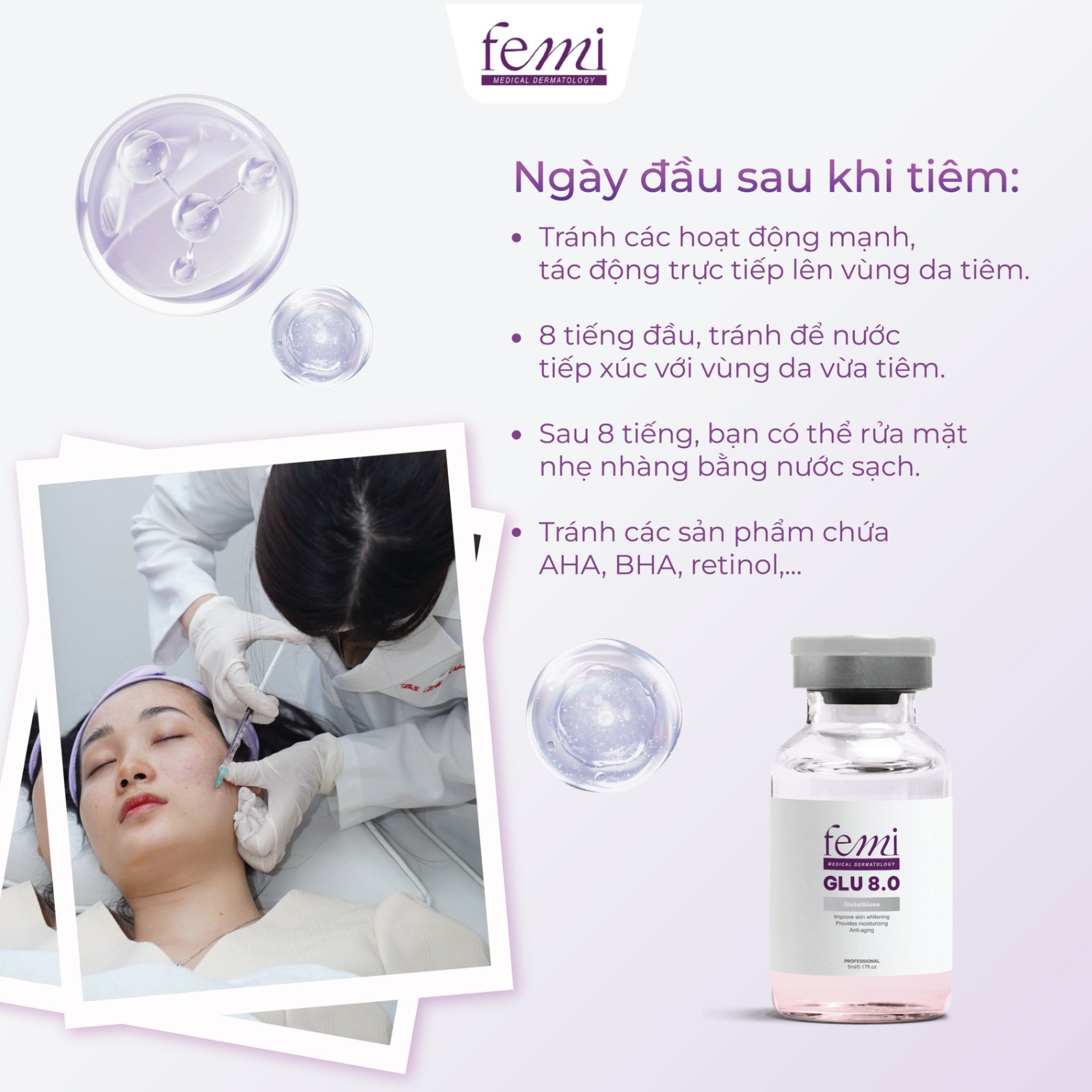 Tinh chất Meso FEMI GLU 8.0 trắng da, mờ thâm sạm - Lẻ 1 lọ
