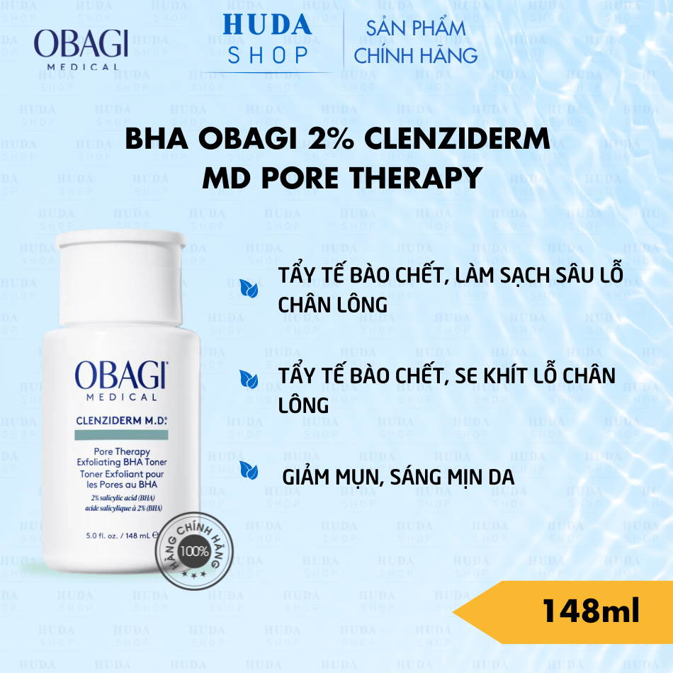 Dung dịch tẩy da chết, ngừa mụn BHA Obagi Clenziderm MD Pore Therapy 148ml