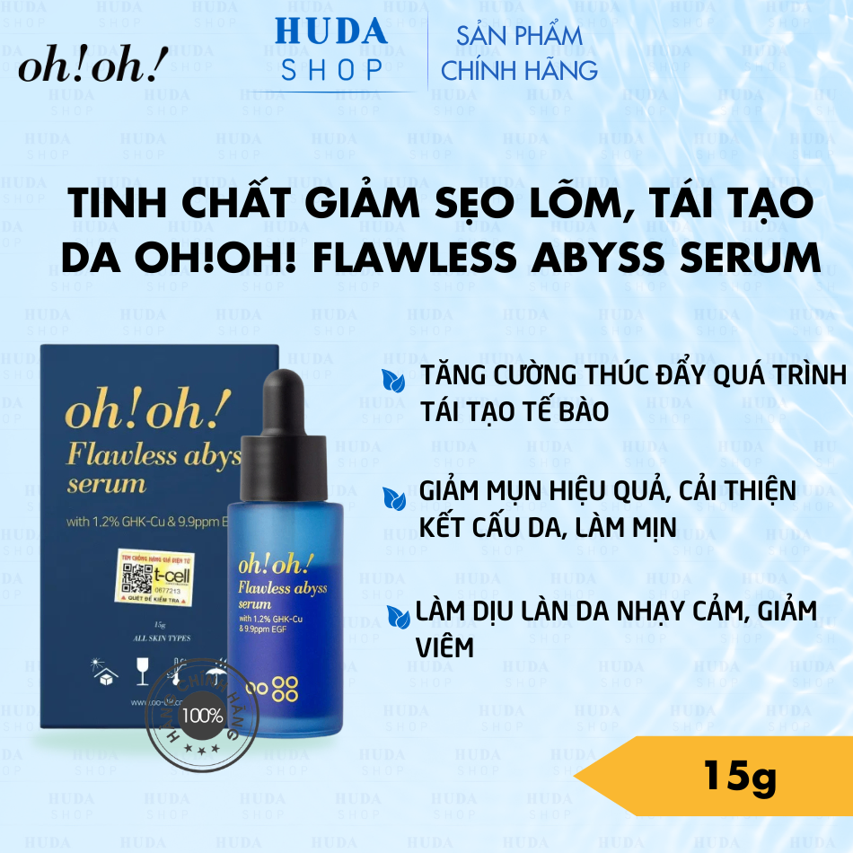 Tinh Chất Giảm Sẹo Lõm & Chống Lão Hoá oh!oh! Flawless Abyss Serum with 1.2% GHK-Cu & 9.9ppm EGF (15g)