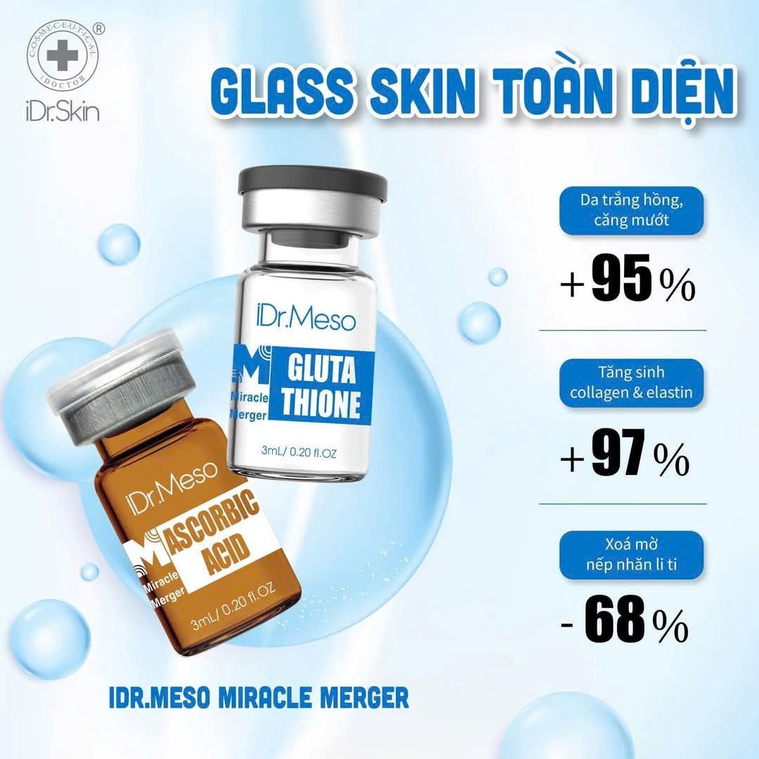 Combo meso Idr.Skin vitamin C 20% và Glutathion trắng sáng da