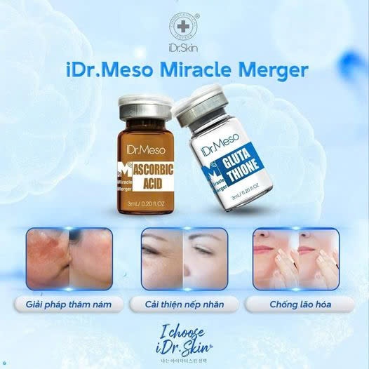 Combo meso Idr.Skin vitamin C 20% và Glutathion trắng sáng da