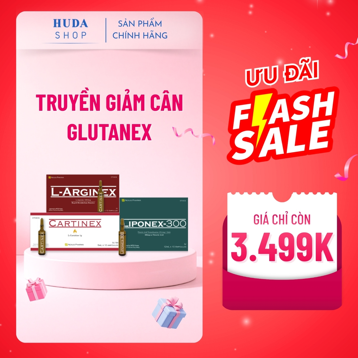 Bộ Sản Phẩm Truyền Giảm Cân, Giảm Mỡ Glutanex L-Arginex Skinny Drip