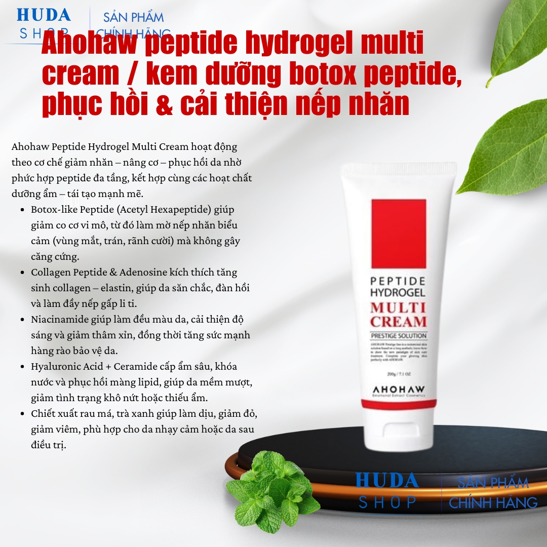 Ahohaw peptide hydrogel multi cream / kem dưỡng botox peptide, phục hồi & cải thiện nếp nhăn