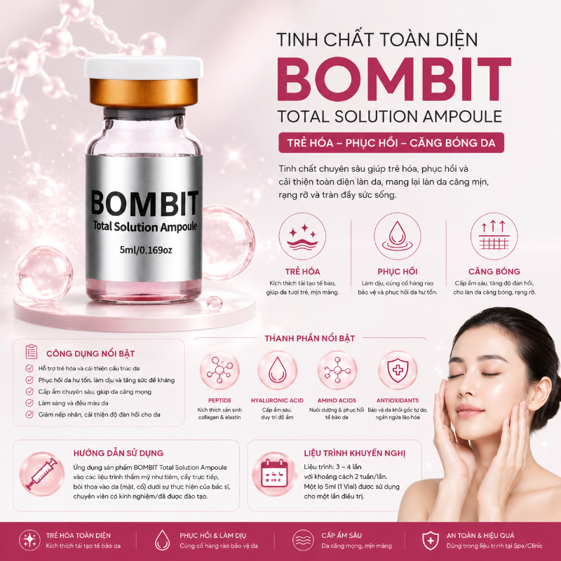BOMBIT Total Solution Ampoule – Tinh Chất Trẻ Hóa, Phục Hồi Và Căng Bóng Da Toàn Diện
