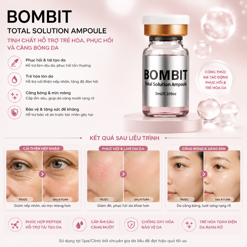BOMBIT Total Solution Ampoule – Tinh Chất Trẻ Hóa, Phục Hồi Và Căng Bóng Da Toàn Diện